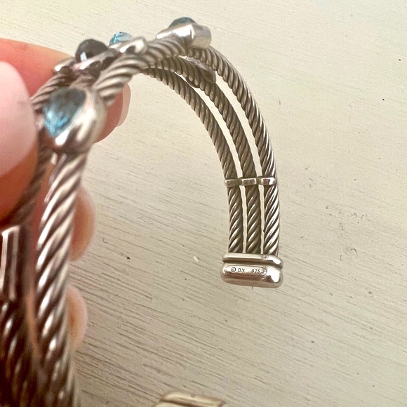 David Yurman Confetti Three-row Cuff Blue Topaz Iolite and Diamonds Bracelet - Picture 5 of 5